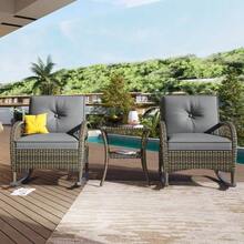 Rattan Balcony Set (3 Pieces), Grey Cushions, 160 Kg Load Capacity - Grey - View 1