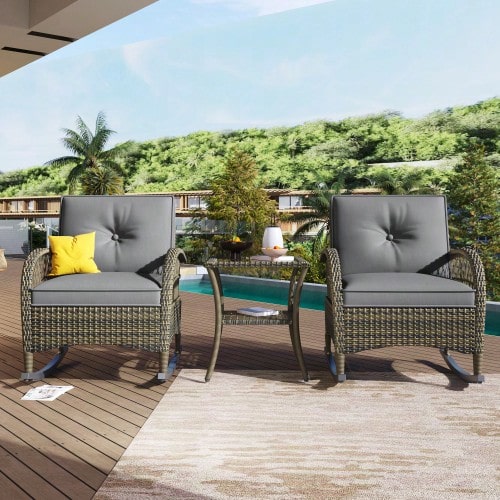 Rattan Balcony Set (3 Pieces), Grey Cushions, 160 Kg Load Capacity - Grey - View 1