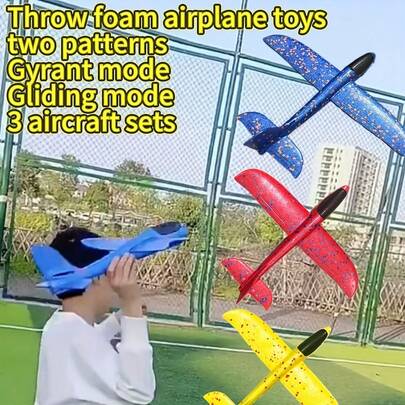 3pcs Foam Airplane, With 2 Flight Modes: Hand Launch And Outdoor Gliding. Can Be Used As Airplane Toys And Christmas/Halloween Gifts (Random Color)