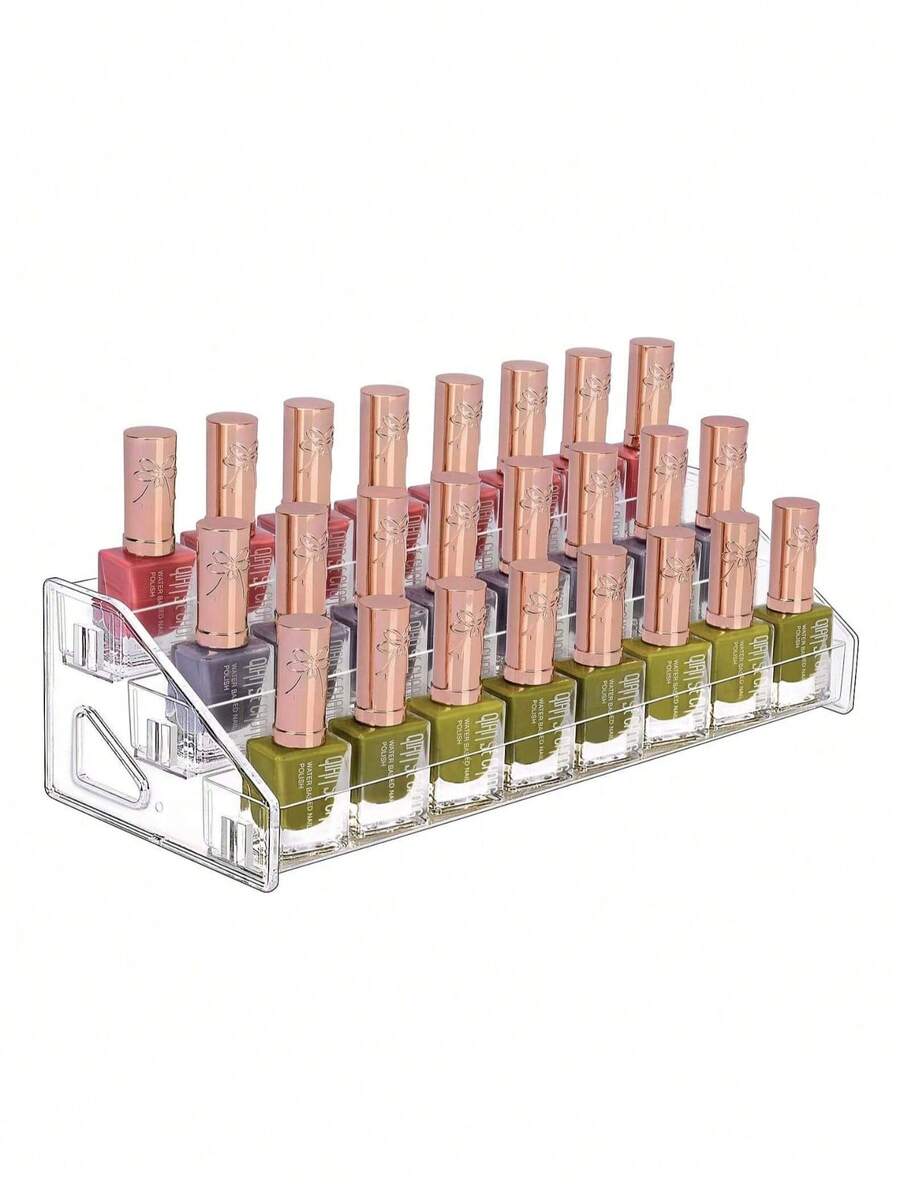1pc Transparent Acrylic Multi-Layer Trapezoidal Display Desktop Display Shelf, Which Can Display Nail Polish, Cosmetics, Lipstick, Perfume, Jewelry, Used In Nail Salons - White - View 1