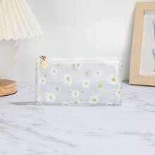 Monedero transparente blanco con crisantemo, bolso de mano minimalista y bonito con diseño floral - Blanco - Ver 1