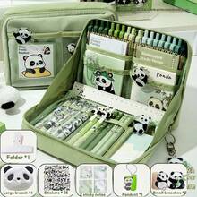33-Piece Panda Stationery Set, 12-Layer Panda Pencil Case, Large Capacity High-Value Ins Style Pencil Box, Multi-Layer Student Pencil Case, Multifunctional Pencil Box For Primary School Students, With Stickers, Pens, Keychains, Brooches, Gift Set - 12-layer Multi-functional Pencil Case 1 - View 15