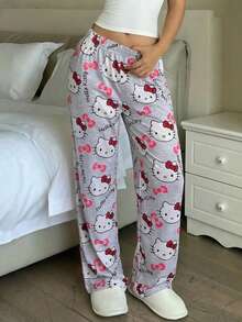 SANRIO 1pc Soft & Cute Grey All-Over Print Straight Leg Pants, Cartoon Sleepwear For Women - Light Grey - View 2
