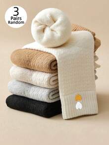 1/3/6 Pairs Women's Wool Blend Crew Socks, Warm & Fluffy, Suitable For Autumn/Winter, Random Colors, Comfortable Socks - Multicolor - View 7