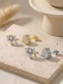 ORSA JEWELS 一对 100% 925 纯银 14K 金 0.5克拉/1克拉/2克拉/3克拉/4克拉 8A级心形立方氧化锆耳钉，浪漫珠宝礼物，男女皆宜，适合婚礼、派对、情人节、周年纪念日等场合，低过敏性，不褪色 - Heart Cut - 查看 9