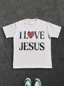 Local -89 2026 AF T-Shirt 100 Cotton I Love Jesus Distressed Graphic Print Perfect For Christian Daily Wear Is - 白色 - 查看 1