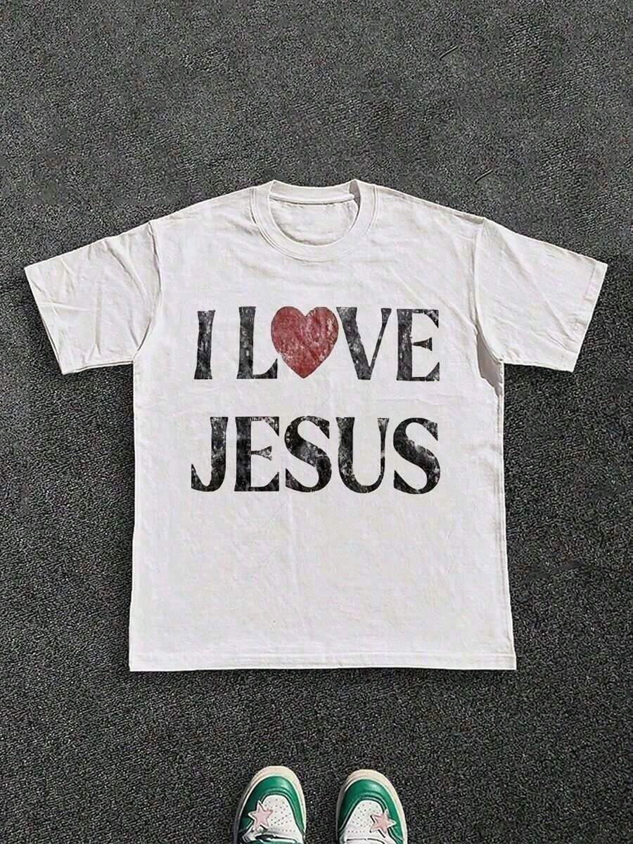Local -89 2026 AF T-Shirt 100 Cotton I Love Jesus Distressed Graphic Print Perfect For Christian Daily Wear Is - 白色 - 查看 1