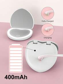 Rechargeable Heart-Shaped Portable Makeup Mirror, 2X Magnification LED Makeup Mirror With 3-Color Adjustable Lighting, Compact Beauty Mirror With Light - 白色 - 查看 3