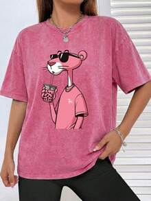 The Latest American-Style 100% Cotton T-Shirt Suitable For Both Men And Women. Featuring A Fun Retro Pink Leopard Print Cartoon Letter Pattern. This Is A Street-Style Korean Version Of Comfortable And Retro Fashion For Daily Commuting And Versatile Clothing That Fits The Y2k . It Is A Regular, Niche Punk-Style Black Round-Neck Short-Sleeved Washed T-Shirt With A Relaxed Fit. This Is A Washed Retro Series Of Comfortable Cotton T-Shirts, Easily Creating Retro Casual Clothing. It Is Suitable For Daily Commuting, Casual Outings, Music Festivals, And Daily Wear. Classic Retro Style. Men's Printed T-Shirt, Women's Printed T-Shirt, Couple's Outfit. - 玫紅色 - 查看 9