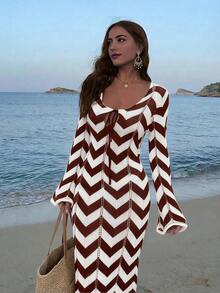 女士时尚优雅简约纹理连衣裙，适合海滩、度假、夏季穿着 - 彩色 - 查看 3