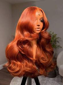 250% Density Ginger Orange 13x4 Lace Front Wigs Human Hair Pre Plucked With Baby Hair 350 Color Body Wave HD Transparent Lace Front Human Hair Wigs For Women Ear To Ear Long Hairline - S350 - 查看 1