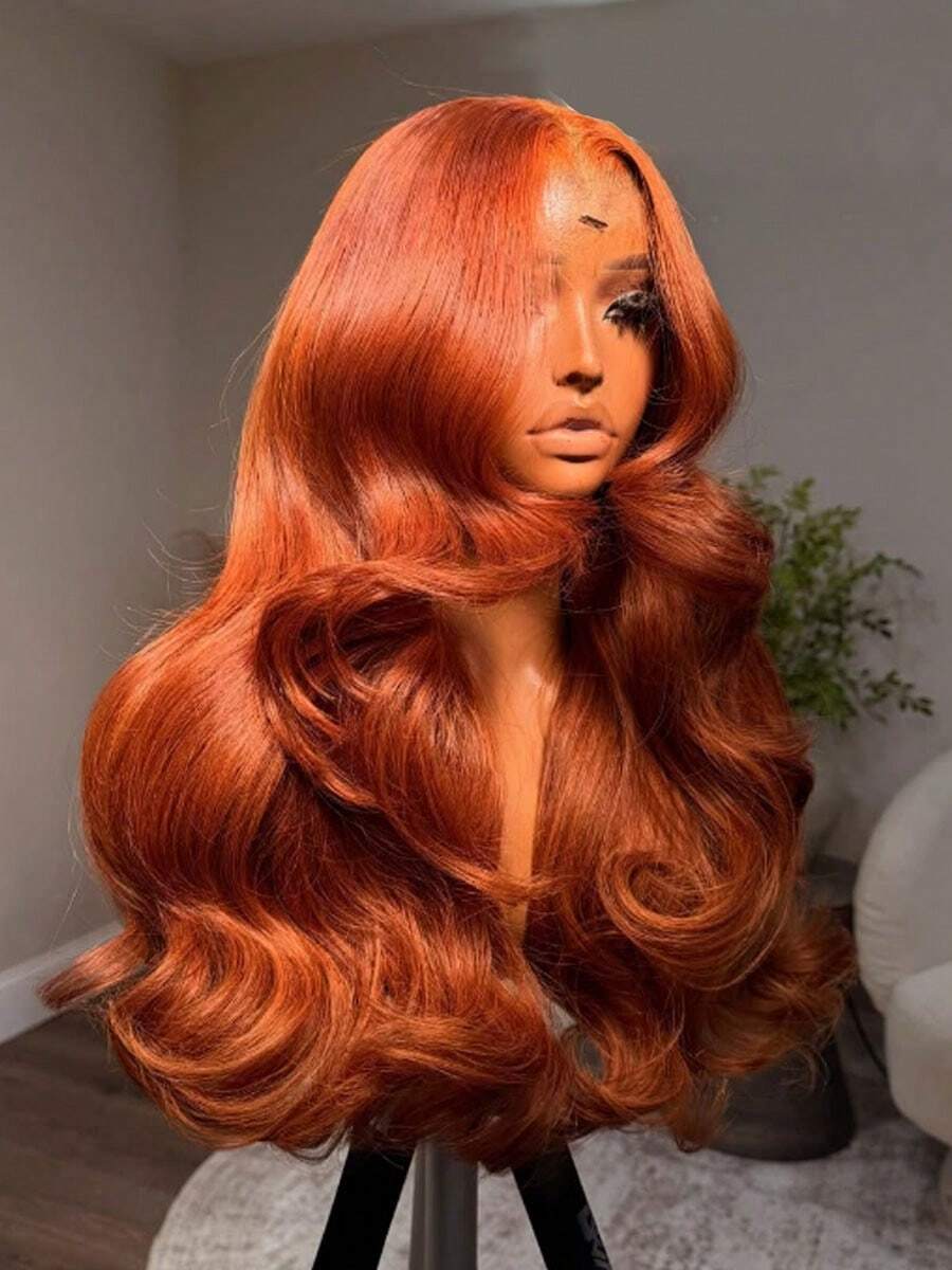 250% Density Ginger Orange 13x4 Lace Front Wigs Human Hair Pre Plucked With Baby Hair 350 Color Body Wave HD Transparent Lace Front Human Hair Wigs For Women Ear To Ear Long Hairline - S350 - 查看 1