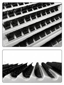 10排100片浓密假睫毛，200D密度假睫毛，单层蓬松假睫毛套装，超长假睫毛套装，D卷翘假睫毛套装，10-18毫米浓密睫毛簇，适合新手，日常妆容，派对妆容，打造浓密卷翘迷人睫毛，睫毛簇，单片假睫毛，假睫毛，混合长度，猫眼妆效，可重复使用 - D - 查看 4