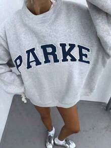 1 Pcs2026 Unisex Casual "PARKE" Letter Print Loose Pullover Sweatshirt, Encountering Lazy Fashion.Casual Daily Wear,Winter Clothes For Women,Clothes,Hoodie,Tops,Spring Break,Long Sleeve Tops Women - 白色 - 查看 6