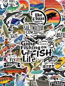 50pcs Lua FIshing Stickers Tackle Box, Luggage, Laptop, Guitar, Skateboard, Bicycle, DIY Decor, PET Stickers,School Supplies,Back To School - 多色 - 查看 1
