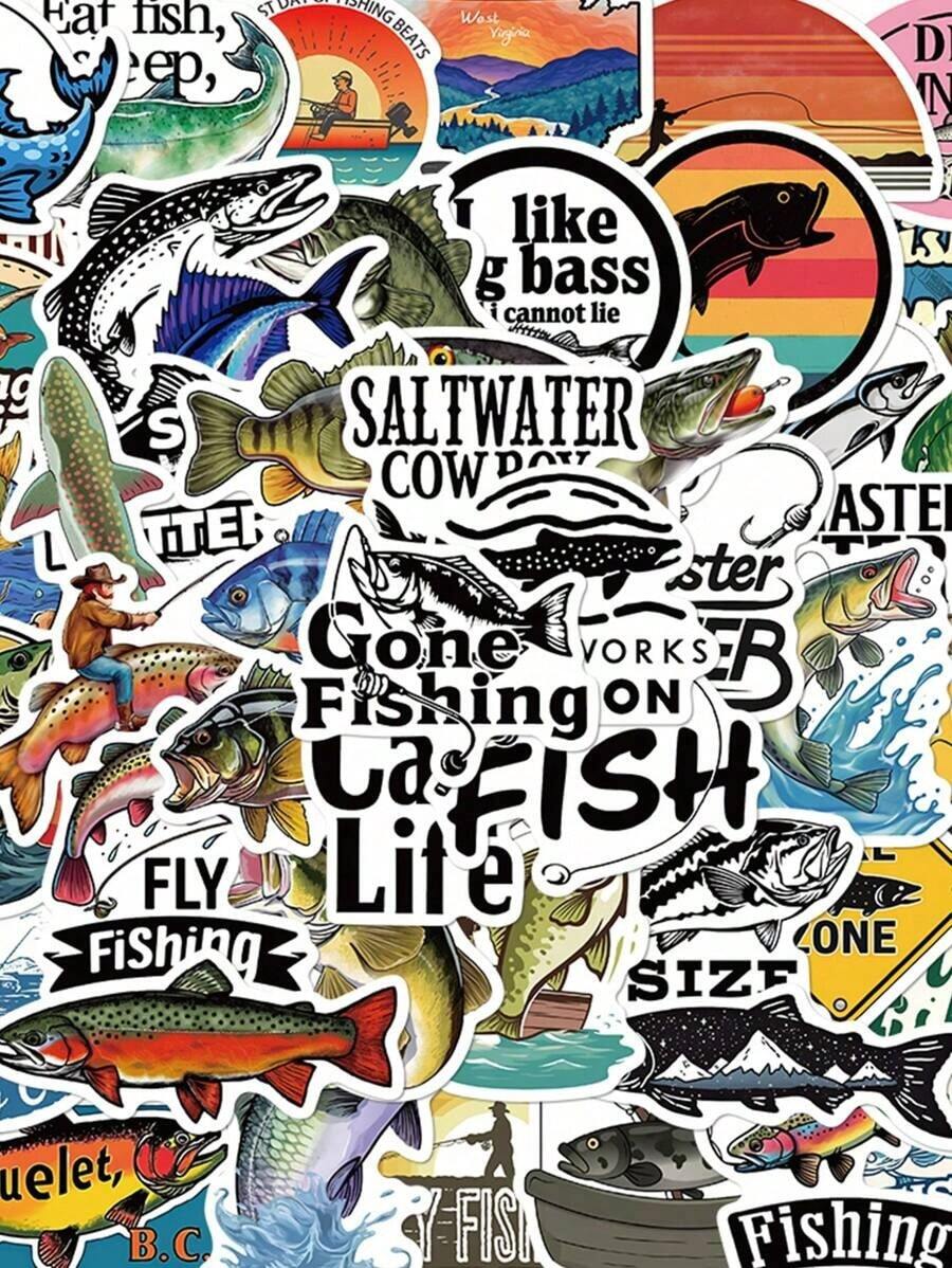 50pcs Lua FIshing Stickers Tackle Box, Luggage, Laptop, Guitar, Skateboard, Bicycle, DIY Decor, PET Stickers,School Supplies,Back To School - 多色 - 查看 1