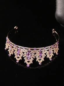 1件优雅合金皇冠，适合新娘、女士婚礼、派对、生日、公主装扮配饰 - 紫色 - 查看 6