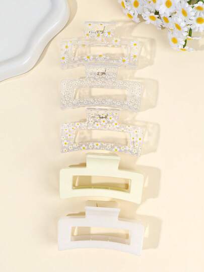 5pcs Mother's Day Whitie And Beige Acrylic Hair Claws,Flowers & Daisy Print Claw Clips,Minimalist Hair Accessories For Flower Girls Teens Bride Spring Summer Wedding Party Gifts