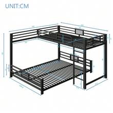 L-Shaped Metal Bunk Bed, Dimensions 90 X 200 Cm And 140 X 200 Cm, Black - Black - View 6