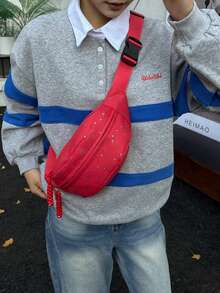 Nueva bolsa de cintura de nailon de unicolor, bolsa de pecho cruzada, bolso de mano con forma de dumpling de PU de moda para mujeres - Rojo - Ver 2