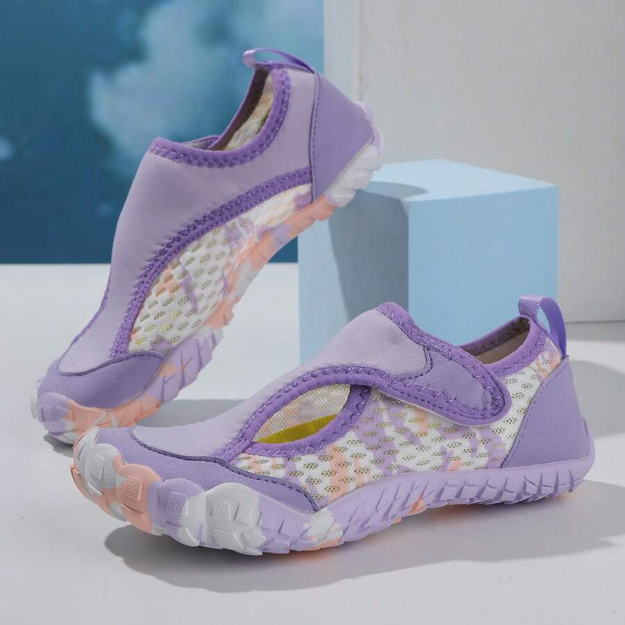 1双儿童水鞋，夏季网面户外沙滩鞋，魔术贴多功能 - 淡紫色 - 查看 1
