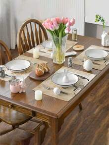 1/4/5/6/7pcs Vintage Style Floral Design Decoration Set, Living Room/Bedroom/Dining Room Decor, Linen-Like Material, Multi-Size Options, Dining Table Decor, Fireplace Mantel Scarf, Placemats, Coasters, Home Decor - Mocha Brown - View 7