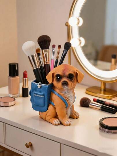 1pc Cute Puppy Shaped Makeup Brush Holder, Funny Office Desk Stationery Organizer Pen Cup, Suitable For Students And Professionals, Office/Study/Makeup Brush Storage, Home Decor, Holiday/Birthday Gift