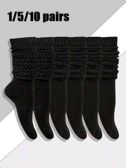 1/5/10 Pairs Women's Black Fashionable Bubble Fleece Socks, Comfortable Breathable, Classic European Style, Casual Socks, Mid-Calf Socks, Suitable For Pairing With Fashion Brands, Canvas Shoes, Sneakers, Socks, Autumn Season