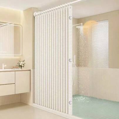 Juego de cortina de ducha plegable para baño, cortina de tela impermeable y resistente al moho con imanes, divisor de baño para separación de áreas húmedas y secas, sin necesidad de perforar