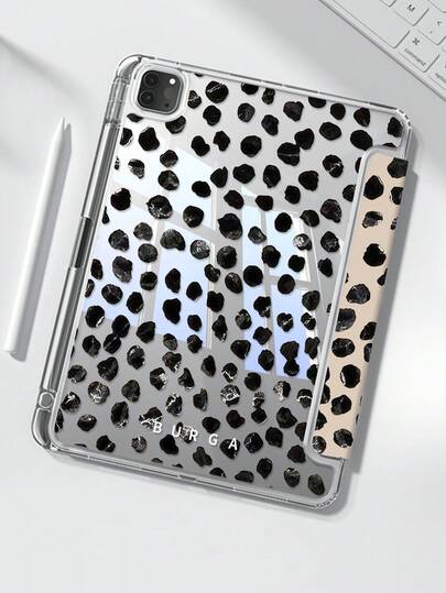 一款可爱的卡通波点圆圈字母图案双面亚克力透明水晶后盖，防震，适用于iPad第7、8、10代（10.2英寸），内置笔槽，支持睡眠/唤醒功能，是理想的礼物之选。