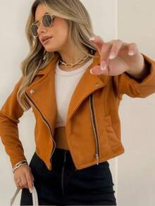 Suede Casual Jacket, Winter Warm Clothing - Camel - View 3