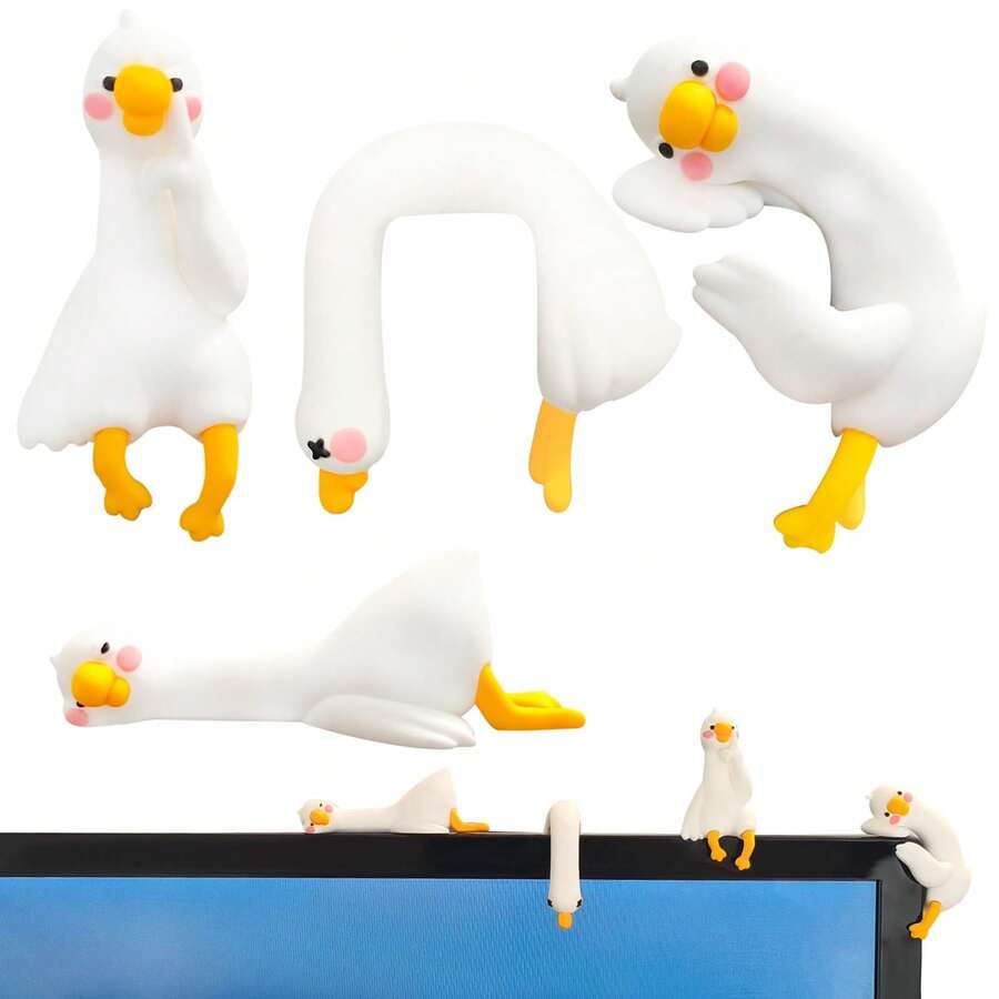 1/4 pièces Décorations en résine de oie, convient pour la décoration d'écran d'ordinateur, mini sculpture de oie mignonne pour le tableau de bord de la voiture, décoration amusante pour le bureau/TV/cadre photo