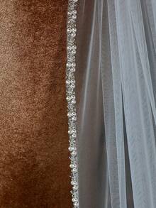 1pc 2m Handmade Beaded Bridal Veil, Elegant Trailing Veil For Wedding Ceremony, Wedding Photography Prop, Cathedral Wedding - Multicolor - View 6