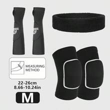 5件套排球训练装备，黑色，包括1副防滑护臂、1副护膝和1条头带，采用加厚海绵材质，男女通用，速干弹力，适合排球训练、运动器材和运动爱好者。 - 黑色 - 查看 15
