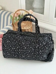 Lightweight Ditsy Floral Shoulder Bag, Casual Multipurpose Travel Boston Bag, Foldable Zipper Closure Travel Tote, Large Capacity Handbag Suitable For Daily Use, Students, Multi-Pocket Cloth Bag, Soft Padded Travel Bag, Sports Gym Bag, Fashionable Bow Print Overnight Bag, Weekend Travel Bag, Bubble Pattern Travel Bag - Multicolor - View 8