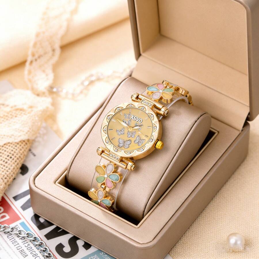 1件 优雅简约镶钻腕表，奢华优雅女士腕表 - 彩色 - 查看 1