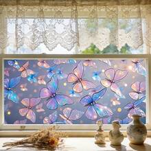 1/4pcs Summer Style Static Cling Frosted Window Film. Beautiful Lotus, Rose, Butterfly Patterns. Removable Waterproof PVC Material. Suitable For Bathroom, Kitchen, Living Room Windows, Also For Privacy Protection. - Multicolor - View 9