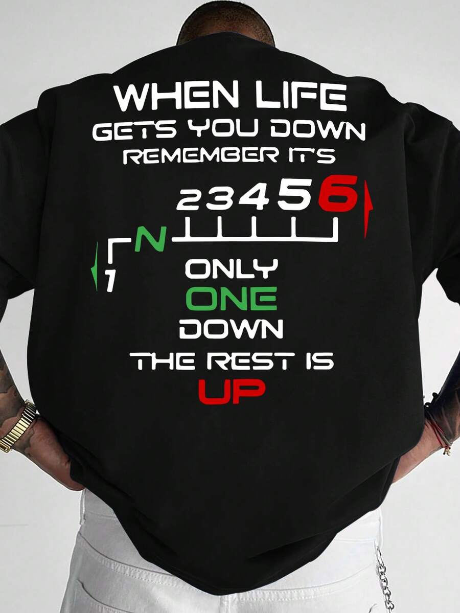 Camiseta para hombre con estilo urbano y estampados de temática motivacional - Negro - Ver 1