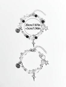 Bộ 2 vòng tay hạt cườm hình ngôi sao và xoắn ốc phong cách đường phố, thích hợp cho nam giới đeo hàng ngày. - Nhiều màu - Xem 6