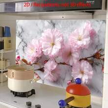 1 Piece, Pink Cherry Blossom Marble Background, Soft, Romantic, Realistic PVC Kitchen Wall Sticker-Easy To Apply, Durable, High-Quality Material. Suitable For Home Decor And Modern Kitchen Interiors, 2D Flat Design. - Style 1 - View 6