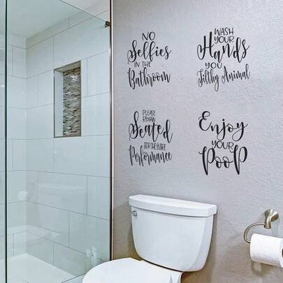 4pcs Fun Bathroom Quote Wall Art Stickers, Removable Self-Adhesive Waterproof PVC Wall Stickers, Suitable For Bathrooms, Toilets, And Home Decor.