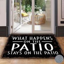Vintage-Style Black Welcome Mat-Featuring The Slogan "What Happens On The Patio, Stays On The Patio"-Machine-Made, Washable, Non-Slip, And Portable; A Premium, Durable, Non-Slip, And Absorbent Indoor/Outdoor - White - View 3