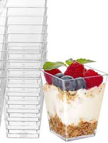 25/50/75个装透明甜点杯，带盖和勺子，酸奶果冻杯，派对开胃菜杯，迷你葡萄酒杯，带勺子，适合盛放布丁、水果和冰淇淋 - 查看 9