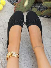 OFFWIND Women's ElegantRound Toe Ballet Flats With BowDetail Summer Shoes SpringShoes Spring Break Easter - Black - View 3