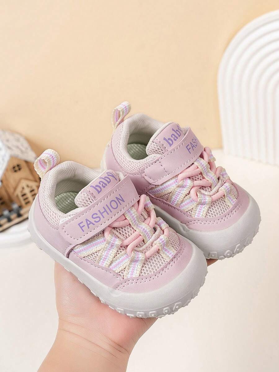 1 Pair Baby Toddler Shoes, Lightweight Anti-Slip Breathable Sneakers, Convenient Hook And Loop Closure - Pink - View 1