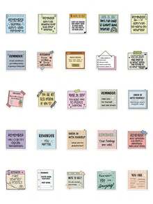 50pcs English Text Reminder Stickers Waterproof For Phone Case, Luggage, Laptop Decor Back To School - 查看 3