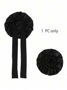 1pc Satin Bow Tie Elastic Lightweight Shower Cap, Solid Color, Women & Girls, Black, Valentine's Day Sleep Bonnet - Màu tím - Xem 5