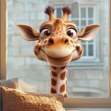 1pcCartoon Giraffe Wall Decal, Cute Peeking Animal Sticker For Wedding, Graduation & Bachelorette Home Decor - Giraffe Window Sticker - View 2