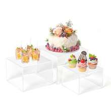 3 elevadores de buffet elevadores de alimentos para mesa de buffet cajas acrílicas para exhibición de cubeta de exposición soporte de exhibición para fiestas catering postres - Transparente - Ver 1