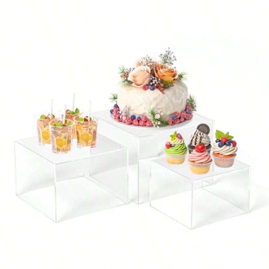 3 elevadores de buffet elevadores de alimentos para mesa de buffet cajas acrílicas para exhibición de cubeta de exposición soporte de exhibición para fiestas catering postres - Transparente - Ver 1